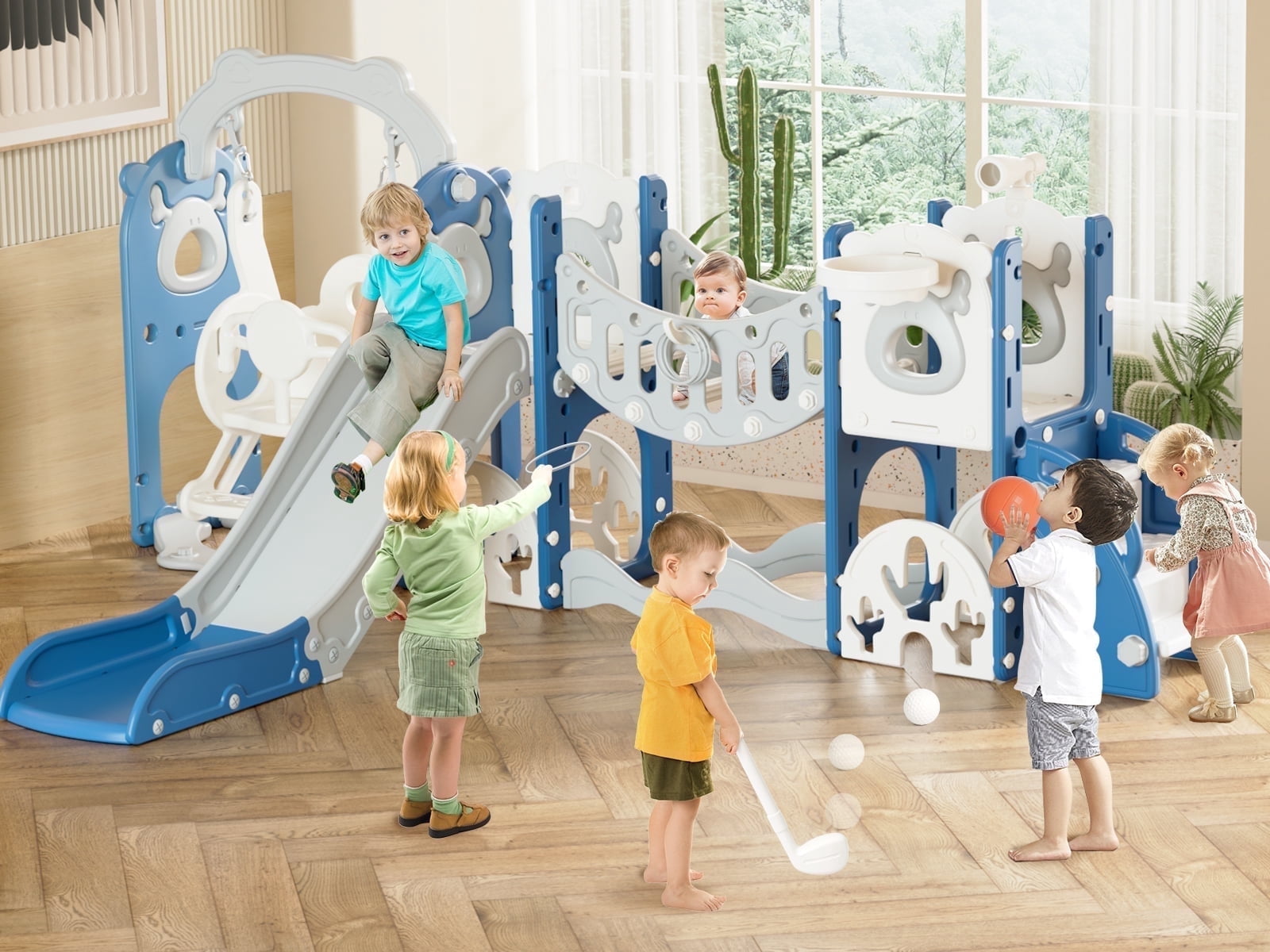KORIMEFA 12 in 1 Toddler Slide Set, Kids PlaySet with Swing Playground for Baby 1-3 Years, Toddlers Climber Slide Slide PlaySet with Basketball Hoop,Outdoor Indoor Playground for Toddlers Upgraded