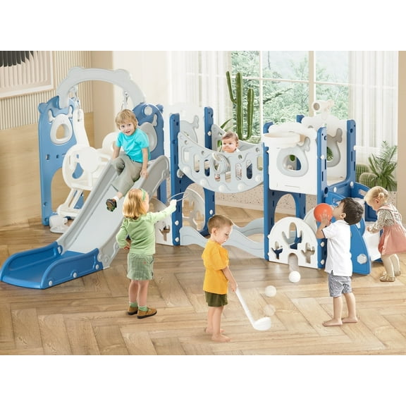 KORIMEFA 12 in 1 Toddler Slide Set, Kids PlaySet with Swing Playground for Baby 1-3 Years, Toddlers Climber Slide Slide PlaySet with Basketball Hoop,Outdoor Indoor Playground for Toddlers Upgraded