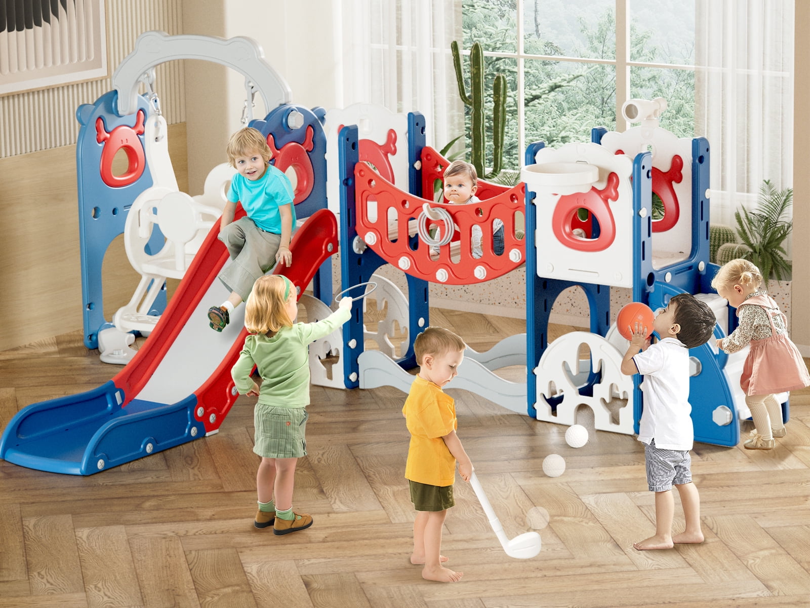 KORIMEFA 12 in 1 Toddler Slide Set, Kids PlaySet with Swing Playground for Baby 1-3 Years, Toddler Climber Slide Slide PlaySet with Basketball Hoop,Outdoor Indoor Playground for Toddlers Upgraded