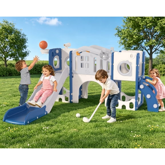 KORIMEFA 11- in-1 Kids Toddler Slide Set, Toddler Climber Slide for Age 1-3 , Indoor Outdoor Slide with Basketball Hoop Ring Toss Golf
