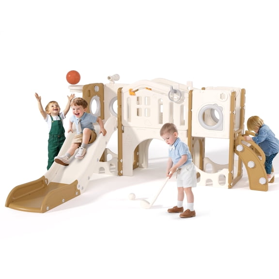 KORIMEFA 11- in-1 Kids Toddler Slide Set, Toddler Climber Slide for Age 1-3 , Indoor Outdoor Slide with Basketball Hoop Ring Toss Golf