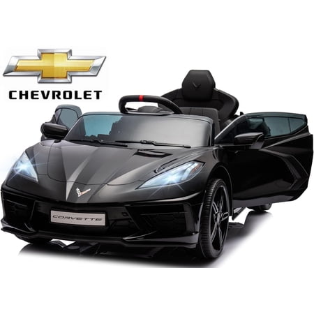 KORIMEFA 12V Kids Ride On Car Licensed Chevrolet Corvette C8, Battery Powered Electric Car with Remote Control, LED Headlight, Music Player, Toy Gift for Ages 3-6 Years Old Boys Girls, Black