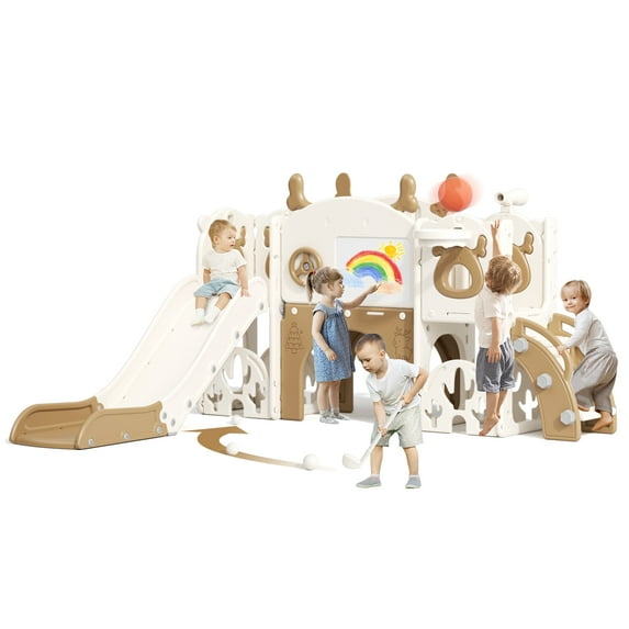 KORIMEFA 13 in 1 Toddler Slide Set, Kids Slide for baby Age 1-4, New Upgrade with Golf Set, Basketball Hoop, Drawing Board for Indoor Outdoor Playset,Toddler Playground