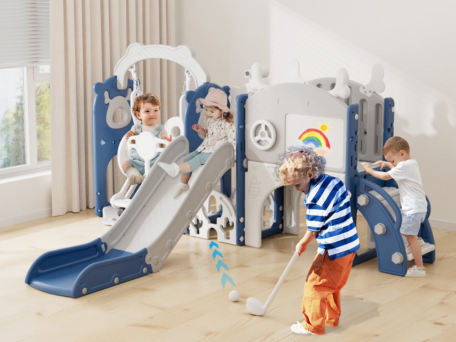 KORIMEFA 13-in-1 Toddler Playground Playset with Slide Swing Hoop