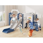 KORIMEFA 13-in-1 Toddler Slide, Kids Swing and Slide for Toddlers Age 1-4, Outdoor Indoor Playground Playset for Toddlers with Basketball Hoop and Ball Playset Telescope, Blue