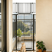 Korimefa Extra Tall Pet Gate with Cat Door, 72" Tall 29.5"-37.4" Wide Pressure Mount Dog Gate, No Drill 1.37" Narrow Gap One-Hand Operate Safety Barrier for Stairs Hallway Kitchen, Black