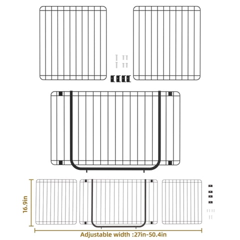 KORIMEFA 16.9" Pet Gate Height Extension, Adjustable Top Extender for 27"-50.4" Wide Gates, Prevents Cats from Jumping Over, Black