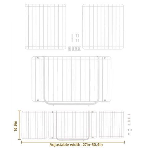 KORIMEFA 16.9" Pet Gate Height Extension, Adjustable Top Extender for 27"-50.4" Wide Gates, Prevents Cats from Jumping Over, White