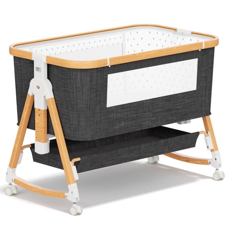 KORIMEFA 3 in 1 Baby Bassinet Bedside Sleeper, Height Adjustable, Easy Folding, Gray