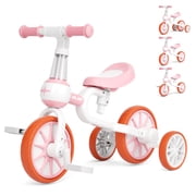 KORIMEFA 4 in 1 Toddler Tricycle for Ages 1-4 Boy Girl, Toddler Bike with Training wheels, Kids Trikes for Balance Training Baby Bike Infant Trike, Pink