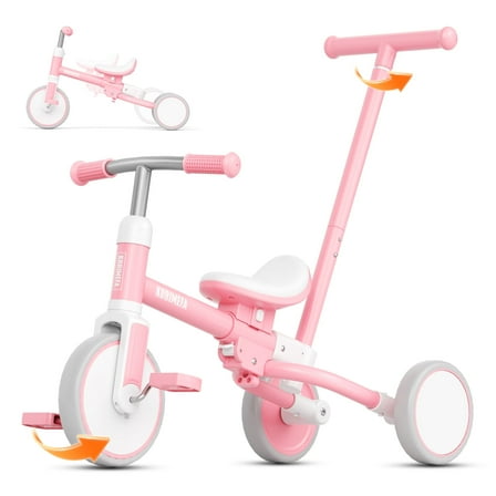 KORIMEFA Toddler Bike for 2-4 Years Old, Kids Balance Bike & Ride-On Tricycle with Push Handle, Indoor Outdoor Toy Bike, Birthday Gift for Boys & Girls, Pink