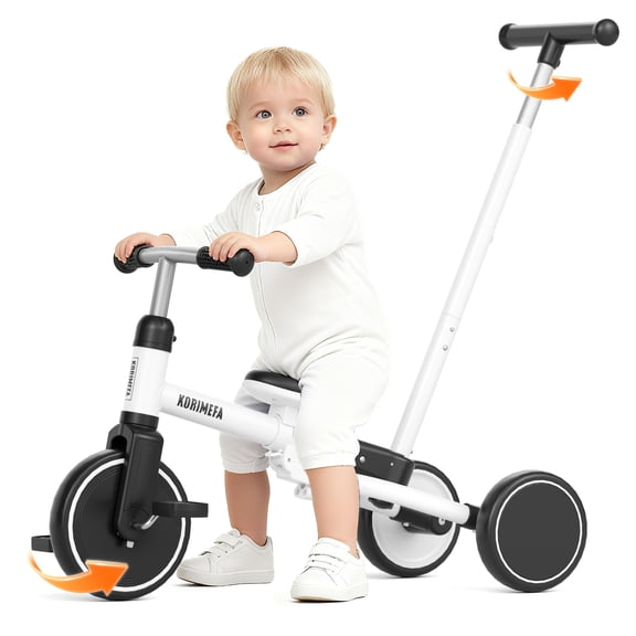 KORIMEFA Toddler Tricycle & Balance Bike for 2-4 Years Old, Kids Push Handle Tricycle with Removable Pedal, Birthday Gift for 2 3 4 Year Old Boys Girls