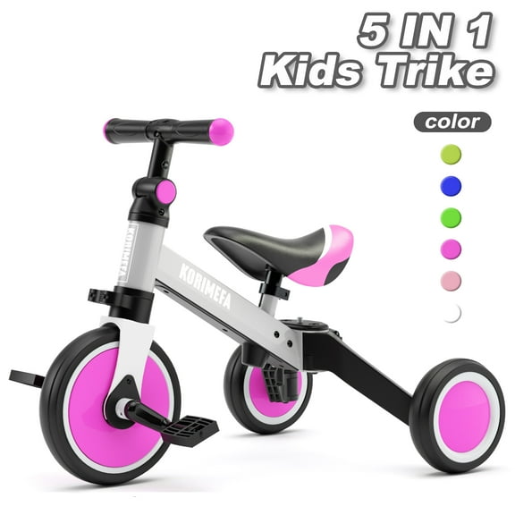 KORIMEFA 5 in 1 Toddler Bike for 1-4 Years Old Kids, Kids Trike Tricycle for Balance Training, Baby Bike Toys Gift for Boy & Girl