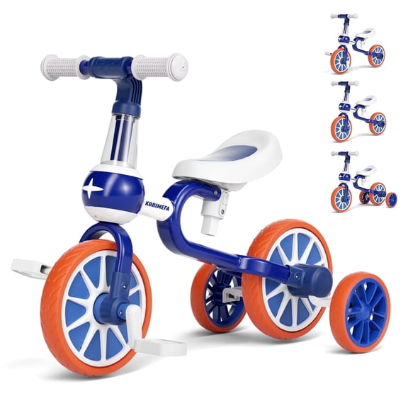 KORIMEFA 4 in 1 Toddler Bike for 1-4 Years Old Boy Girl Toddler Tricycle Kids Trikes for Balance Training Baby Bike Infant Trike, Blue