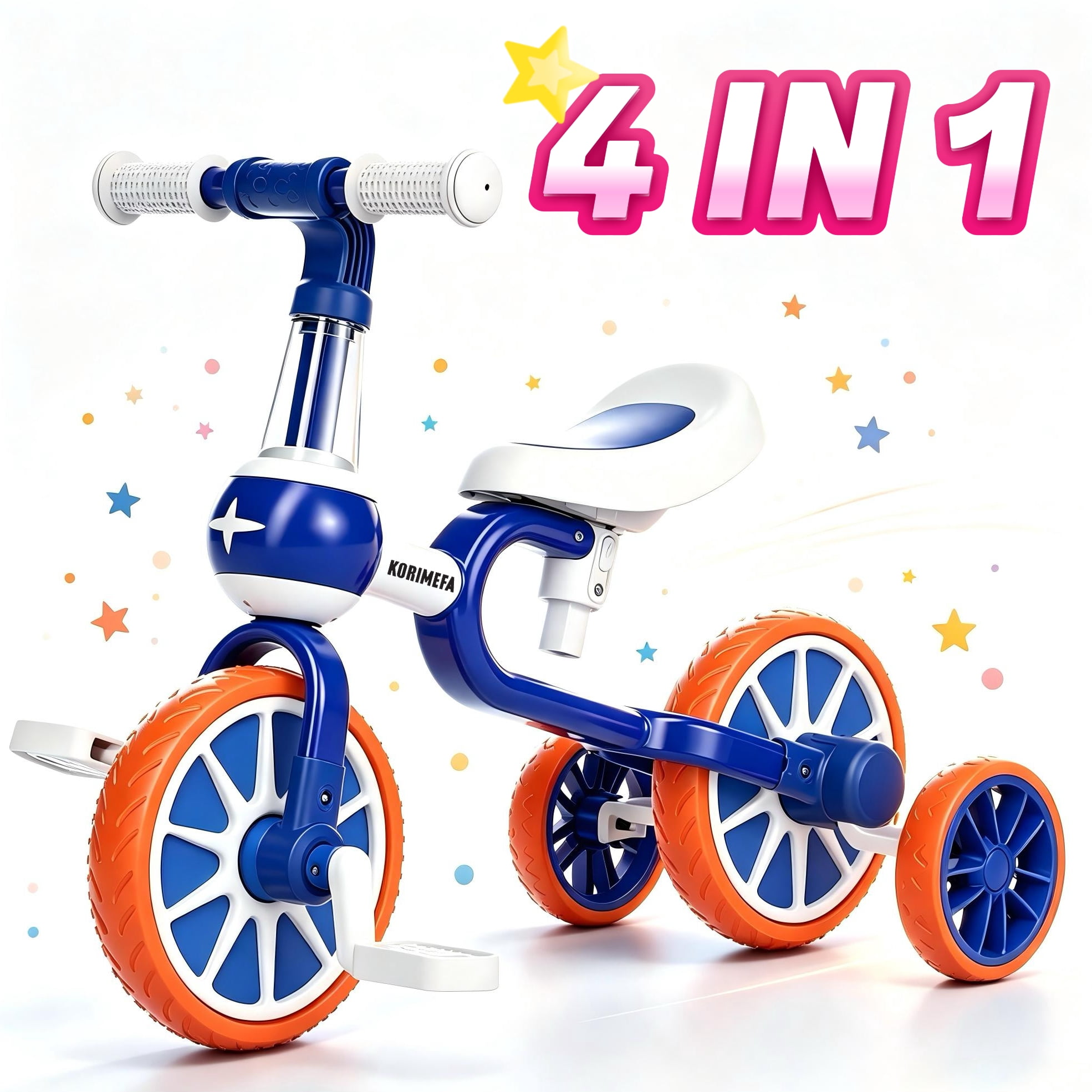 KORIMEFA 4 in 1 Toddler Bike for 1-4 Years Old Boy Girl Toddler Tricycle Kids Trikes for Balance Training Baby Bike Infant Trike, Blue