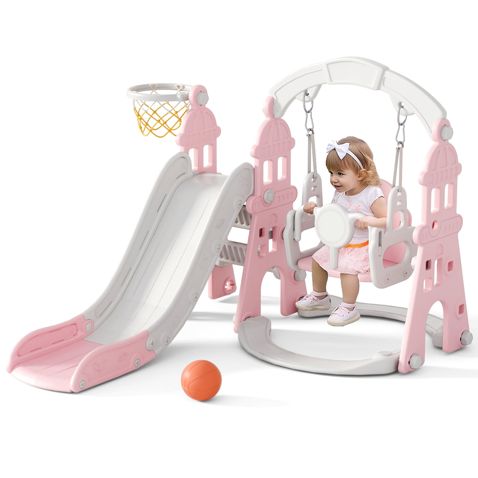 KORIMEFA 4-in-1 Kids Slide for Toddlers Age 1-3 Slide and Swing Set ...