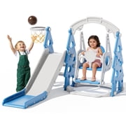 KORIMEFA 4-in-1 Kids Slide and Swing Set, Indoor and Outdoor Playground Toddlers 1-4 Years, Includes Slide, Swing, Basketball Hoop, and Climber