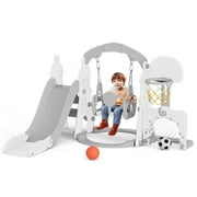 KORIMEFA 6-in-1 Kids Slide and Swing Set - Perfect for Toddlers 1-6 Years - Extra-Large Indoor and Outdoor Playground - Includes Slide, Swing, Basketball Hoop, and Climber