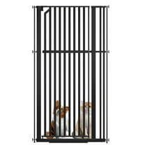 KORIMEFA 63" Extra Tall Baby Gate for Stairs 30"-37.8" Extra Wide Dog Gate for Doorways Hallways, Pressure Mounted Child Gate for Wide Opening, Auto Close Personal Safety for Babies and Pets, Black