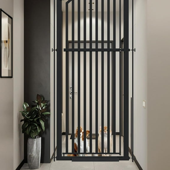 KORIMEFA 63" Extra Tall Cat Gate No Drilling Auto-Close Pressure Mounted One-Hand Open for Cat Dog Pet Stairs Doorway Hallway (30.12"-34.05", Black)