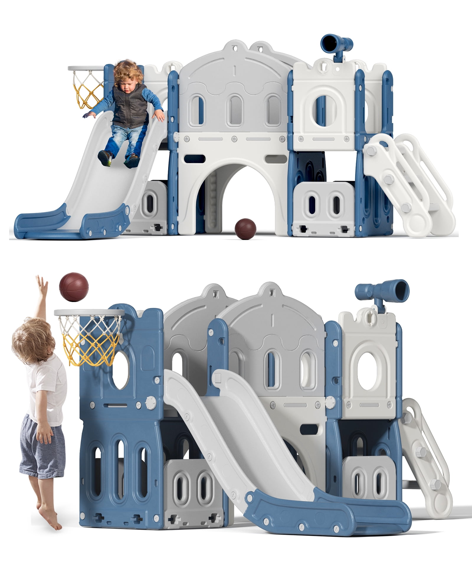 KORIMEFA 8 in 1 Kids Slide Set with Climber, Toddler Climber Slide Play