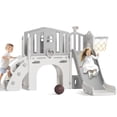 thumbnail image 1 of KORIMEFA 8 in 1 Kids Slide Set with Climber, Toddler Climber Slide Play Set with Basketball Hoop, Tunnel, Toddler Playground Outdoor Indoor layground Slide Playset Age 1+, 1 of 14