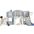 thumbnail image 1 of KORIMEFA 9 in 1 Kids Toddler Slide Set, Toddler Climber Slide for Age 1-3 with Basketball Hoop & Ball, Indoor Outdoor Playground Slide, Blue, 1 of 17