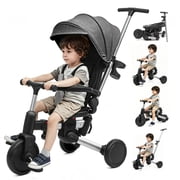 KORIMEFA 9-in-1 Tricycle Stroller for Toddlers, Foldable Kids  Tricycle for Boys Girls 6 Months-3 Years, Baby Trike with Parent Push Handle&360&deg; Rotatable Seat, Black