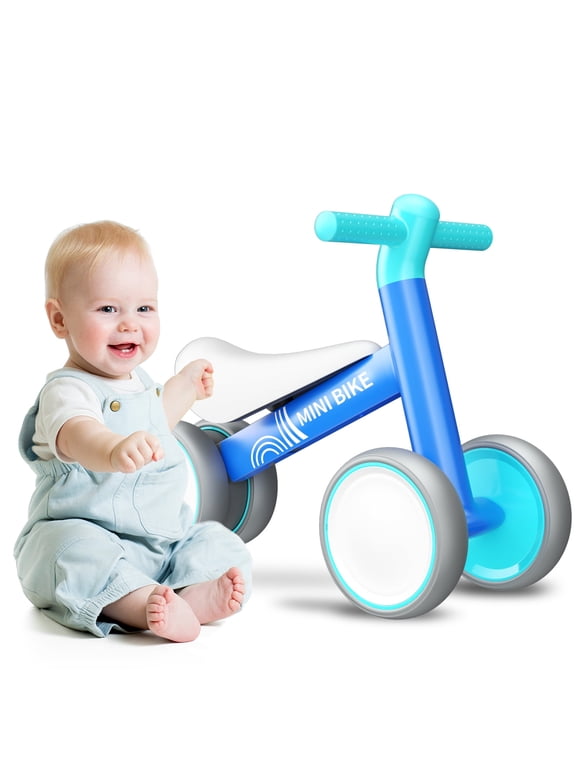 Baby Balance Bike for 1 Year Old Boys Girls 12-24 Month Toddler Balance Bike, 4 Wheels Pre-School Walker Riding Toy, First Birthday Gifts, Blue