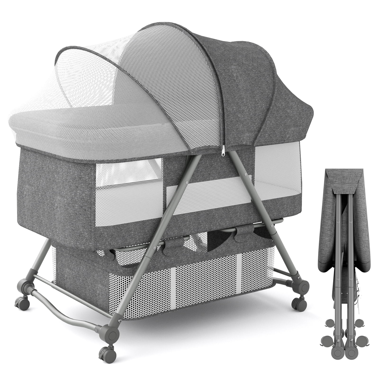 KORIMEFA Baby Bedside Sleeper, Incline Bed, Mobile with
