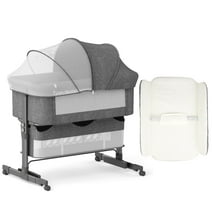 KORIMEFA Baby Bassinet Bedside Sleeper (Diaper Changing Station + Mosquito Net Included), Adjustable Bedside Crib with Storage, Converts to Cradle and Cosleeper, Portable, Easy Folding