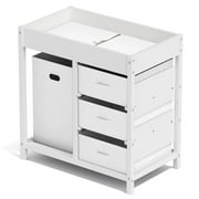 KORIMEFA Baby Changing Table with 3 Storage Drawers & Hamper , Portable Diaper Station, Space-Saving Nursery Organizer , Easy Assembly (White)