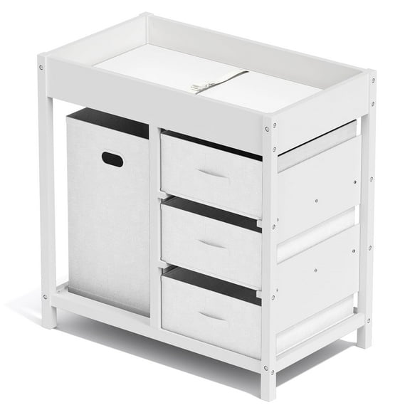 KORIMEFA Baby Changing Table with 3 Storage Drawers & Hamper , Portable Diaper Station, Space-Saving Nursery Organizer , Easy Assembly (White)