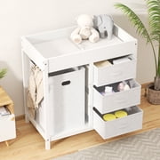 KORIMEFA Baby Changing Table with 3 Storage Drawers & Hamper , Portable Diaper Station, Space-Saving Nursery Organizer , Easy Assembly White