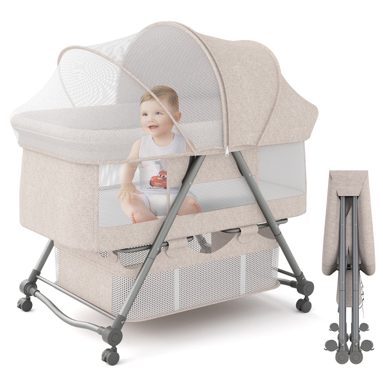 Babyjoy Baby Bed Side Crib Portable Adjustable Infant Travel Sleeper