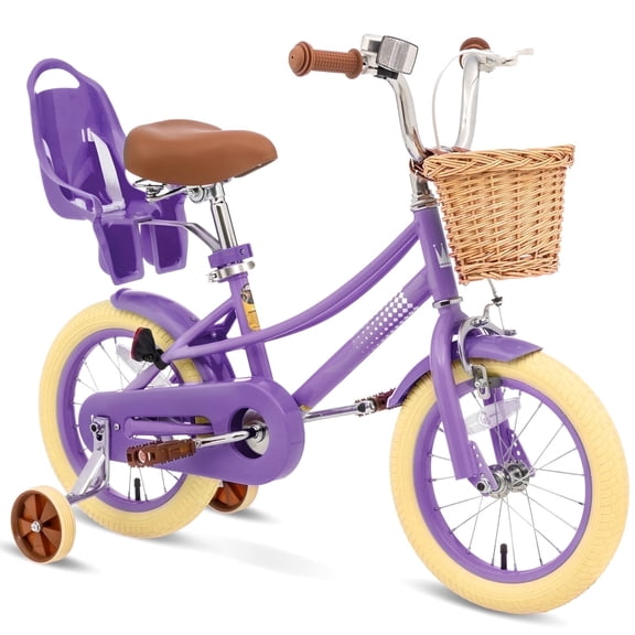 Korimefa Girl Bike for Toddlers and Kids Ages 3-9 Years Old, 12 14 16 inch Kids Bike with Training Wheels & Basket, 12 in Girl Bicycle with Handbrake & Kickstand