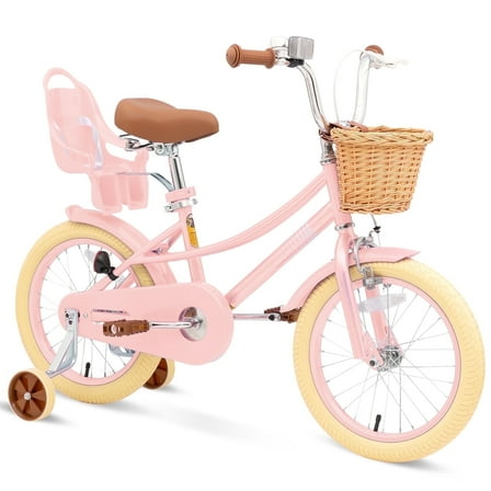 KORIMEFA Girl Bike for Toddlers and Kids Ages 4-8 Years Old, 12 14 16 Inch Kids Bike with Training Wheels & Basket, 14 in Girl Bicycle with Handbrake & Kickstand