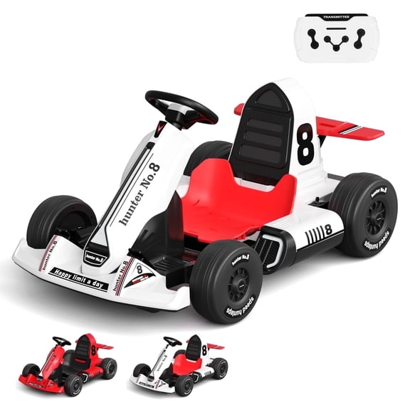 KORIMEFA Electric Go Kart for 3+ Years Old Boys Girls Outdoor Ride on Toy 12V Go Kart with Adjustable speed mode, Bluetooth, USB port, LED Lights&110 lbs Max Load, White