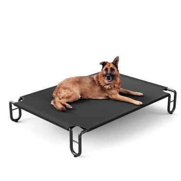 KORIMEFA Outdoor Elevated Dog Bed for Large Dogs - 121lbs Cooling Cot with Anti-Slip Feet & Machine-Washable Mesh - Heavy-Duty, Black