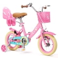 thumbnail image 1 of KORIMEFA Girls Bike for 3-9 Years Old Kids, 12 14 16 inch Kids Bike with Training Wheels, Basket and Doll Seat, Children Bicycles with Handbrake, Pink, 1 of 12