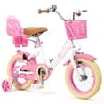 thumbnail image 1 of Korimefa Girls Bike for Toddlers 4-8 Years Old Kids, 14 inch Kids Bike with Training Wheels, Basket and Doll Seat, Children Bicycles with Handbrake, White, 1 of 18