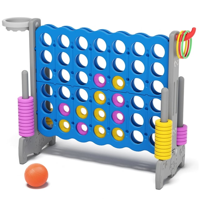 KORIMEFA Jumbo 4-to-Score Giant Game Set, 4 in 1 Row for Kids Adults, 3.5FT Tall Indoor & Outdoor Game Set with 42 Jumbo Rings & Quick-Release Slider, Perfect for Holiday Party Family Game