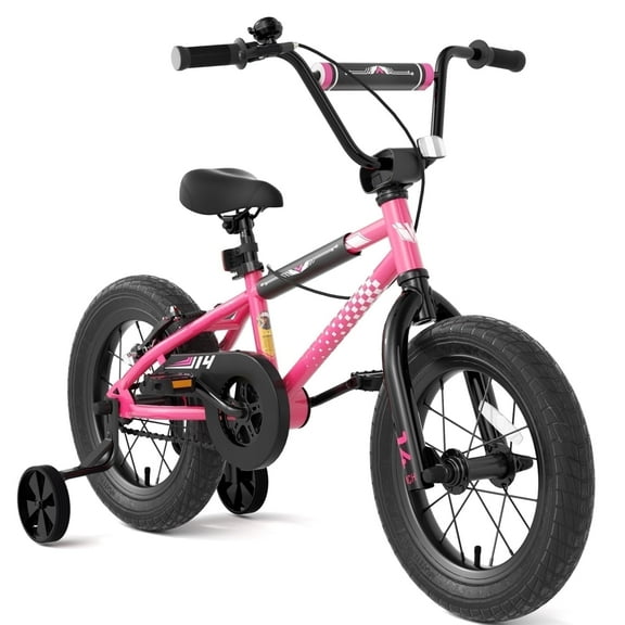 KORIMEFA Kids Bike , 14 Inch Kids Bike BMX Style Bicycle with Training Wheels Coaster Brake for 4-8 Years Old Toddlers Boys Girls Multiple Colors (Pink)