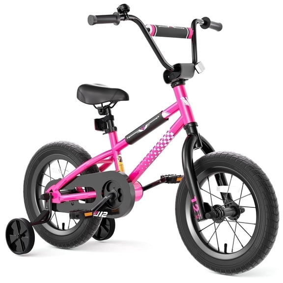 KORIMEFA Kids Bike , 12 nch Kids Bike BMX Style Bicycle with Training Wheels Coaster Brake for 3-6 Years Old Toddlers Boys Girls Multiple Colors (Pink)