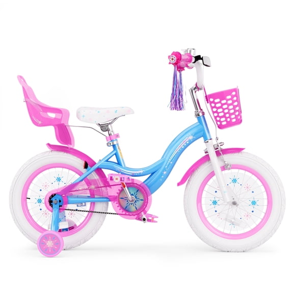 Korimefa 16 inch Kids Bike for Girls Ages 6 7 8 9 Years Old, Children Bike with Training Wheels, Kickstand, Toddler Girls Bike, Blue