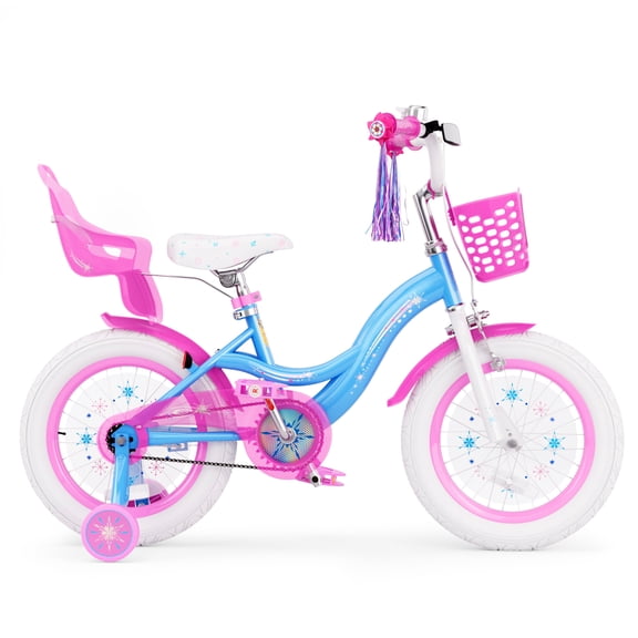 Korimefa 16 inch Kids Bike for Girls Ages 6 7 8 9 Years Old, Children Bike with Training Wheels, Kickstand, Toddler Girls Bike, Blue