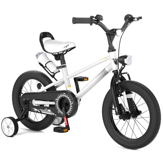 KORIMEFA Kids Bike, 14 inch Boys Bike with Training Wheels, Water Bottle Holder, Children Bicycle for Boys Girls Toddler Ages 3-9 Years, Durable Construction, White