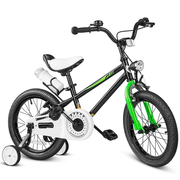 KORIMEFA Kids Bike, 16 Inch Boys Bike with Training Wheels, Water Bottle Holder, Children Bicycle for Boys Toddler Ages 3-9 Years, Durable Construction, Black