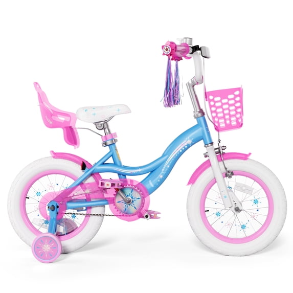 KORIMEFA Kids Bike for Girls Ages 2-7 Years Old, 12 14 16 Inch Kids Bike with Training Wheels, Doll Seat, Streamers and Basket, Toddler Girls Bike, Multiple Cike