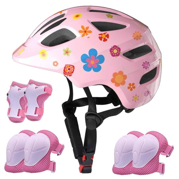 KORIMEFA Kids Bike Helmet Set Skateboard Knee Pads, Helmet Pad Set Protective Gear Set Adjustable for Girls Kids 1-8 Helmet Elbow Pads Wrist Guards for Sport Cycling Bike Roller Skating Scooter